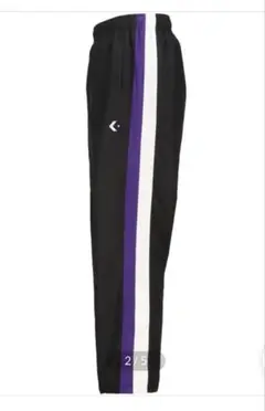 アシックス(asics)ブラック パープル ストライプ ウォームアップパンツ
