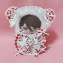 ぬいぐるみ ぬい服 着ぐるみ 10cmサイズ ギンガムチェック くまみみ 赤