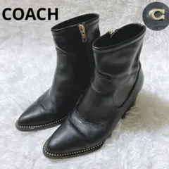 COACH コーチ ショートブーツ 黒 即購入OK COACH コーチ ペル ブーティ レザー ショートブーツ ピアス