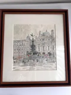 風景 水彩画 サイン入り　安野光雅　リトグラフ 安野光雅 風景画 版画 絵画 サイン入り スペイン広場 スペイン