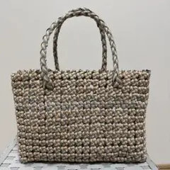 よつだたみ編み込みトートバッグ ベージュグレー