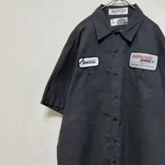 ARAMARK ワークシャツ パッチワーク グレー 半袖 古着
