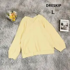 【ドレスキップ】Vネックセーター ニット(Ｌ) 無地 イエロー系 春秋