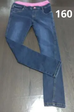 160サイズ デニム ロングパンツ ピンクウエスト