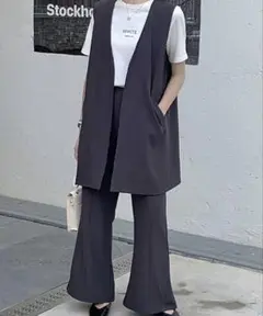 【emi＋】エミプラス　レディース　パンツセットアップ　ロングベルト　ブラック