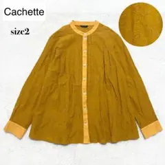 Cachette 刺繍 花柄 タック バンドカラー シャツ 長袖 2 イエロー系
