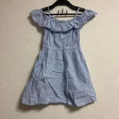H＆M 水色 オフショル ノースリーブワンピース ストライプ