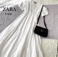 ZARA ザラ ティアードワンピース ホワイト 白 パフスリーブ 刺繍入り