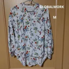 GLOBALWORK 花柄 ホワイト 長袖ブラウス