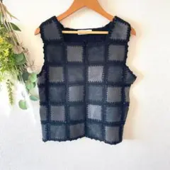 T0357 カルチャーミディアム　ベスト　レイヤード　黒　デザイン　お買い得