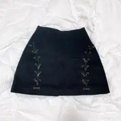 EVRIS ブラック 台形スカート ミニスカート レースアップ 夏