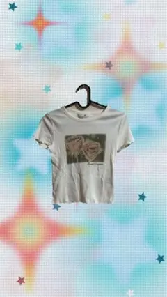 スタッツTシャツ バラプリント 白T
