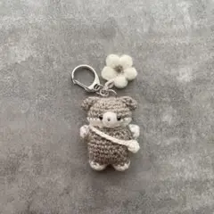 いぬとお花のあみぐるみ　キーホルダー付き