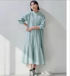 Aunt Marie's フレアロングシャツワンピース　グリーン