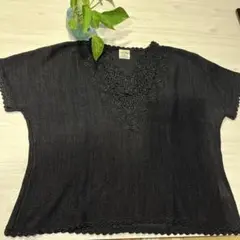 #anc ソワレドヒロSOIREEDEHIROMI 半袖黒いVネックニット