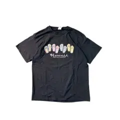 7SM5【 JERZEES】ハワイ　ビーチサンダル　プリントTシャツ　黒　古着