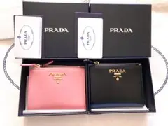 新品★PRADA プラダ★バイカラー ★ミニ財布★2ジップu0026ファスナー:黒u0026赤