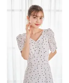 tocco パール付きバックレースアップハートドットワンピース オフホワイト