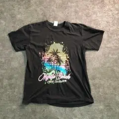 【ヴィンテージ】ビーチサイド printTシャツ 黒 古着usedSM48
