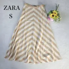 【ザラZARA】コットンリネン　ロングフレアスカート　サラッと涼しげ　Sサイズ