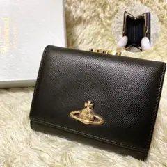 【美品】ヴィヴィアンウエストウッド 折り財布 がま口 レザー オーブ ブラック