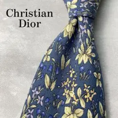美品 Christian Dior 花柄 フラワー ネクタイ ブルー 青