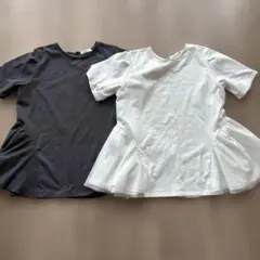 DRESKIP フレアシルエット 半袖Tシャツ 2点セット　ホワイトとグレー