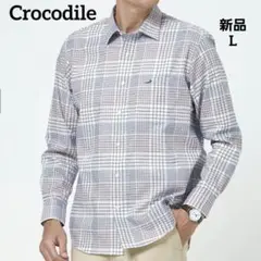 【新品】クロコダイル ノンアイロン チェック柄 レギュラーシャツ L