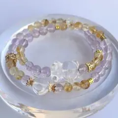 未使用　天然石2連ブレスレット　クマ水晶　開運