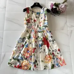 Grace class 花柄　ノースリーブワンピース　春夏　麻100 サイズ36