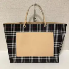 良品☆【BURBERRY】トートバッグ★ レディース チェック柄 ネイビー