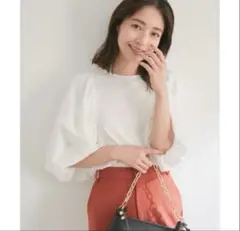 VIS 異素材ボリュームスリーブ　Tシャツ フリーサイズ　白