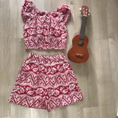 ◆美品最終値下げアツキオオニシ、さくらんぼxハイビスカス柄、セットアップ美品