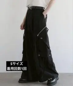 LILL】ハイウエストドレープワイド袴アイレットスラントポケットカーゴパンツ S