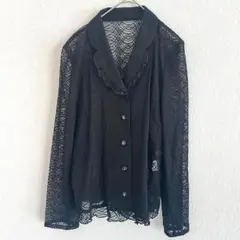 美品✨【フローリッチ】ジャケ風総レースシャツ　長袖　スワロフスキービーズ　黒