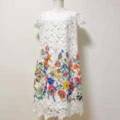 ローズティアラ　フロントカットワークワンピース 花柄　刺繍　リボン　大きいサイズ