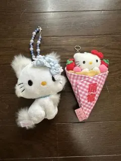 ハローキティ　マスコッ2点セット　原宿クレープとチャミーキティ