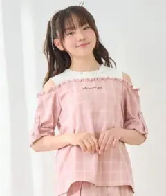 新品・タグ付！Amourire girl チェック柄 レース オープンショルダー
