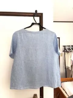 水色×白色　ギンガムチェック　ブラウス