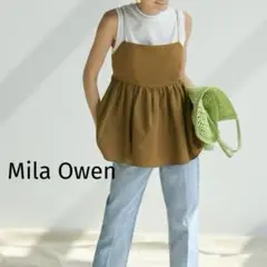 完売 Mila Owen ミラオーウェン リネン ペプラムキャミ キャメル