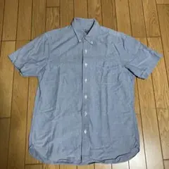 無印良品　洗いざらしオックスボタンダウン 半袖シャツ M ブルー