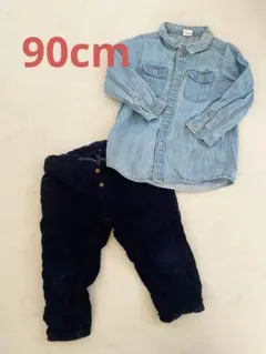 H&M 90cm デニムシャツとネイビーのパンツセット コーデュロイ　秋冬　男