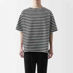 無印良品　洗いざらし太番手ボートネック五分袖Tシャツ