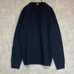 ユニクロ(L)プレミアムラムVネックセーター＊長袖＊ウール100％＊卒業式＊黒