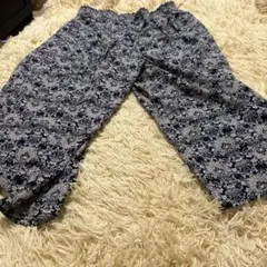 ブラックとベージュの花柄カジュアルパンツ3L