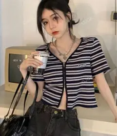 UNSP ストライプ クロップドTシャツ