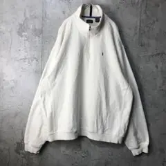 Y1679古着　トレーナー　スウェット　ハーフジップ　ワンポイント　白