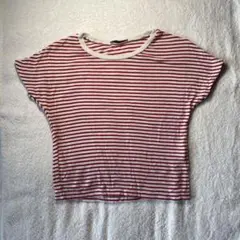 ZARA 白/赤 ストライプ 半袖　トップス　丈短め　S