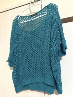 かぎ針　透かし網ニット　エメラルド