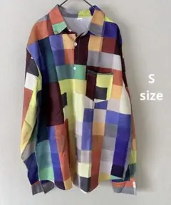 美品　長袖マルチチェックブラウス　シャツ　S カラフルシャツ